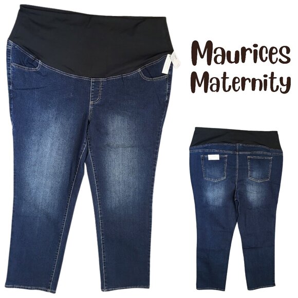 MAURICES Maternity Dark Wash Blue Denim Straight Leg Jeans NWT Women's Plus 22W - Picture 1 of 6